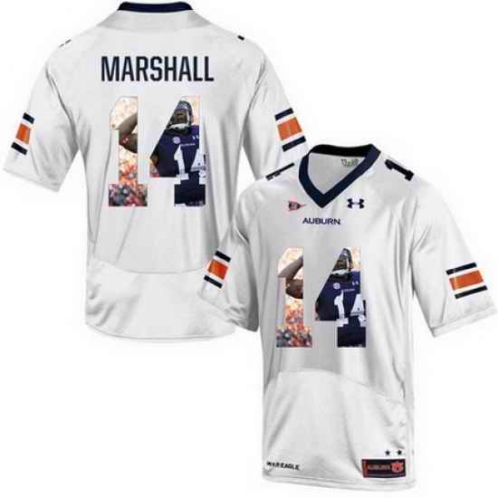 Auburn Tigers 14 Nick Marshall White With Portrait Print College Football Jersey